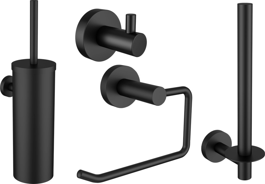 Toilet accessoires set - zwart - 4 delig