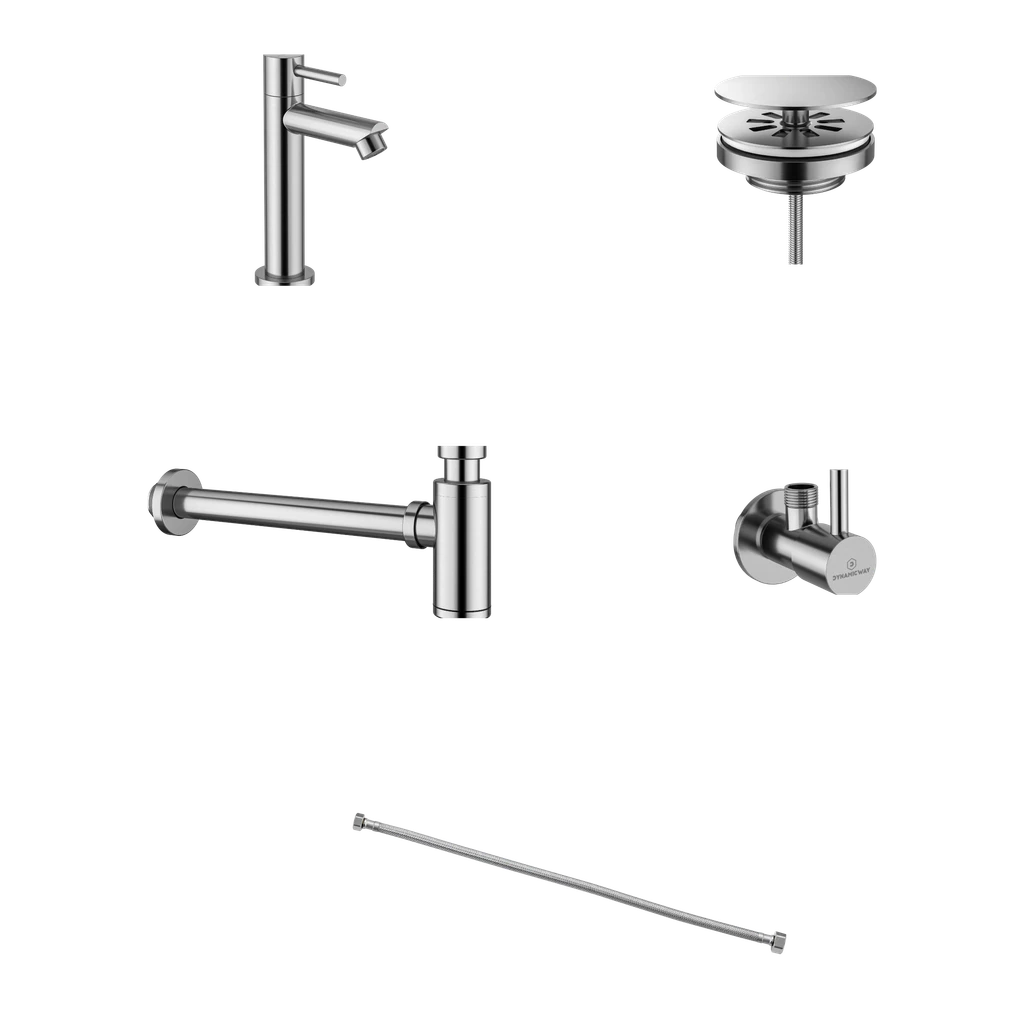 Fontein accessoires set - geborsteld RVS - 5 delig
