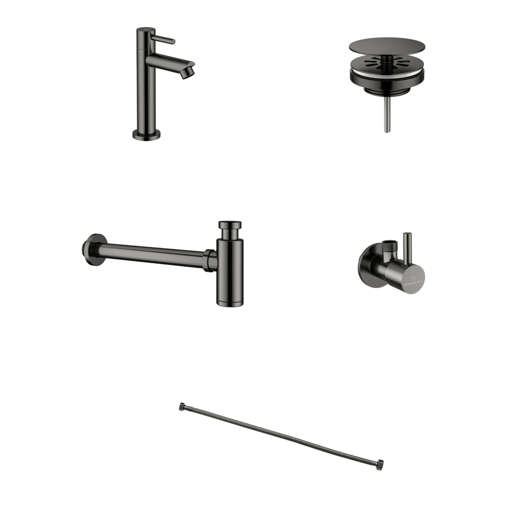 Fontein accessoires set - RVS - gunmetal - 5 delig