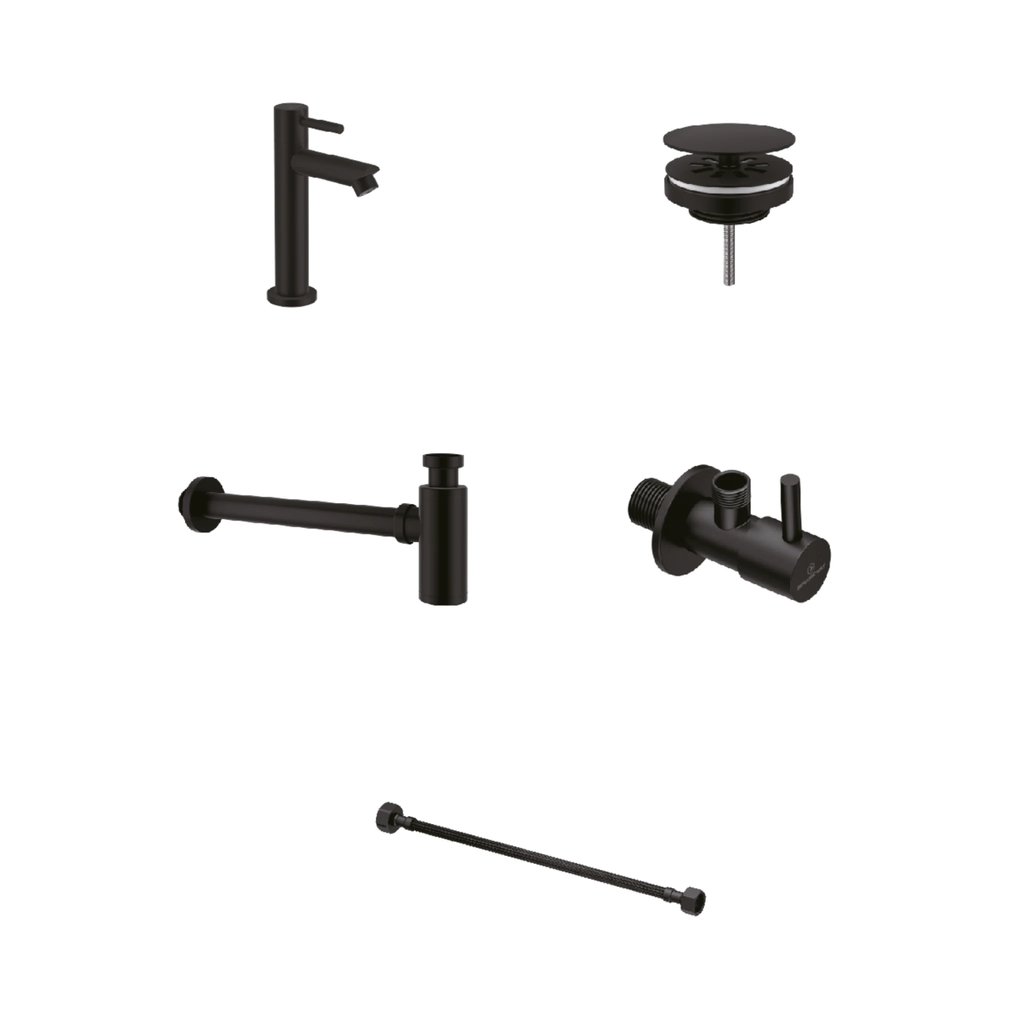 Fontein accessoires set - RVS - zwart - 5 delig