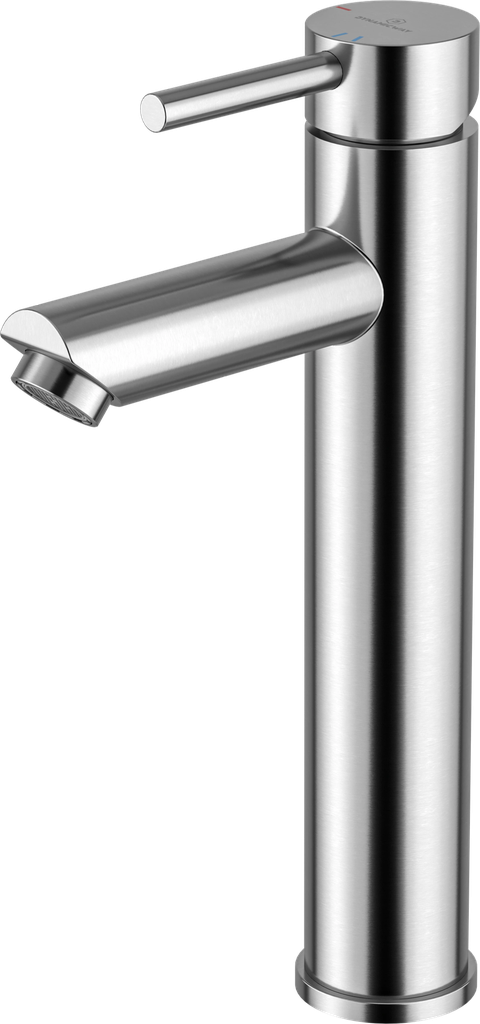 Wastafelkraan - opbouw recht verhoogd - geborsteld rvs - 275mm - coldstart