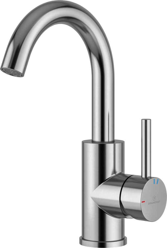 Wastafelkraan - opbouw rond verhoogd - geborsteld RVS - 275mm - coldstart