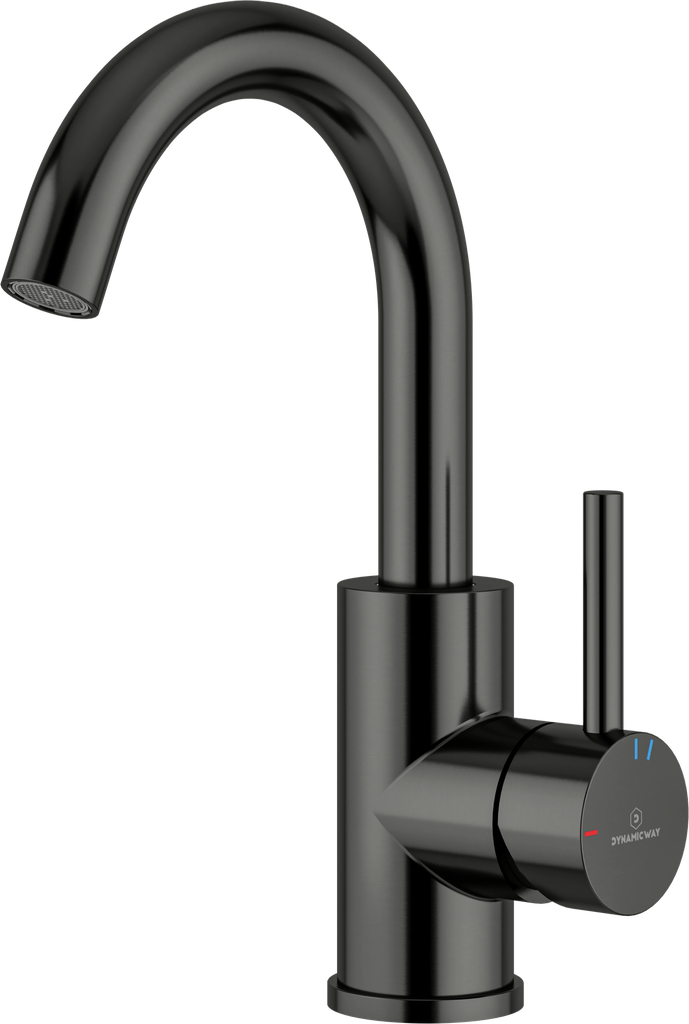 Wastafelkraan - opbouw rond verhoogd - gunmetal - 275mm - coldstart