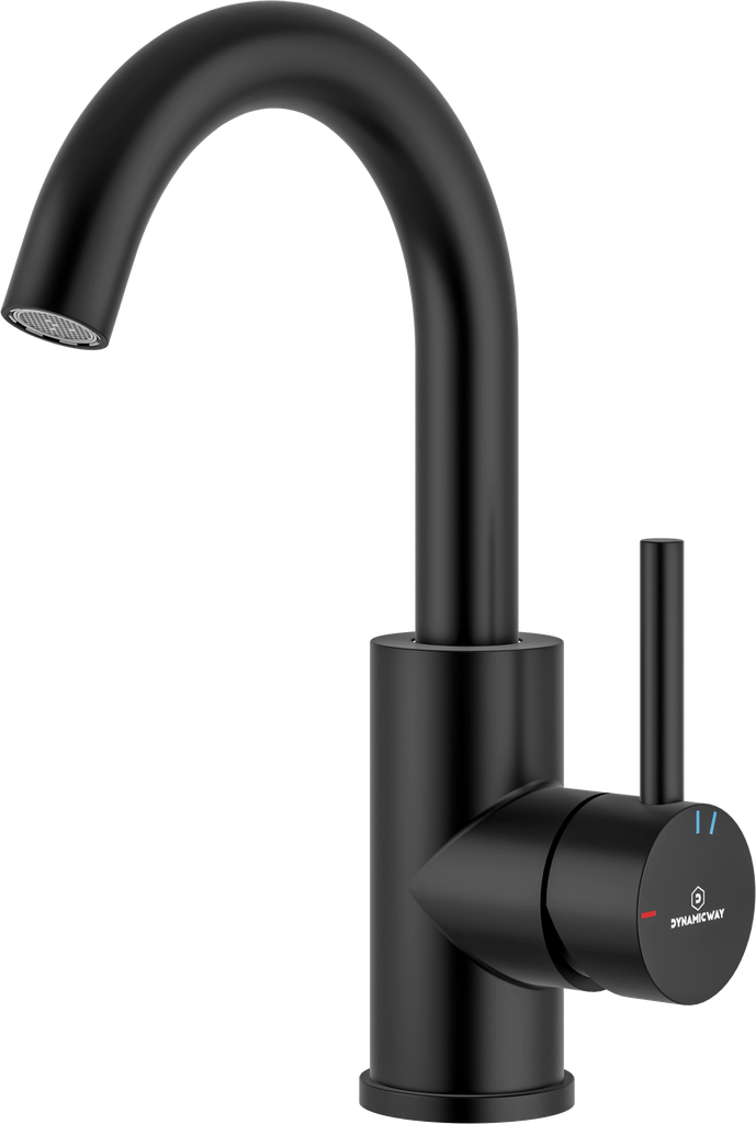 Wastafelkraan - opbouw rond verhoogd - zwart - 275mm - coldstart