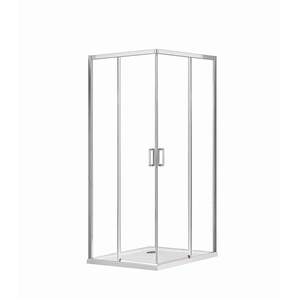 Douchecabine - hoekinstap met schuifdeuren - chroom (195x77-79 cm)